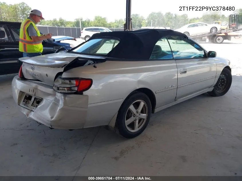 2000 Toyota Camry Solara Sle V6 VIN: 2T1FF22P9YC378480 Lot: 39851704