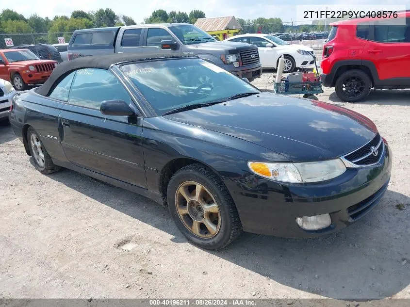 2000 Toyota Camry Solara Sle V6 VIN: 2T1FF22P9YC408576 Lot: 40196211