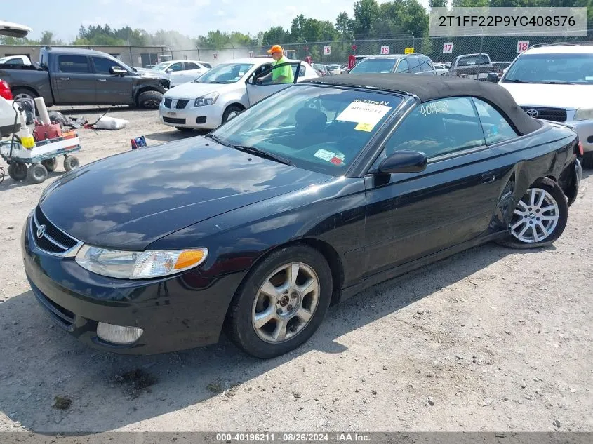 2000 Toyota Camry Solara Sle V6 VIN: 2T1FF22P9YC408576 Lot: 40196211