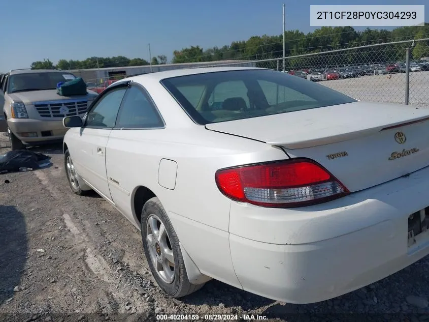 2000 Toyota Camry Solara Sle V6 VIN: 2T1CF28P0YC304293 Lot: 40204159