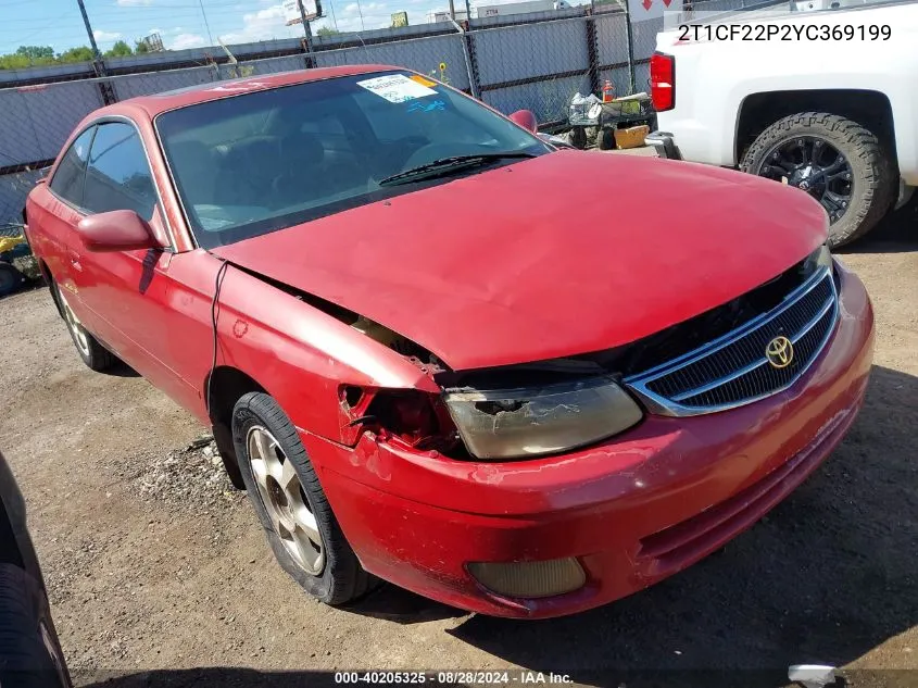 2000 Toyota Camry Solara Sle V6 VIN: 2T1CF22P2YC369199 Lot: 40205325