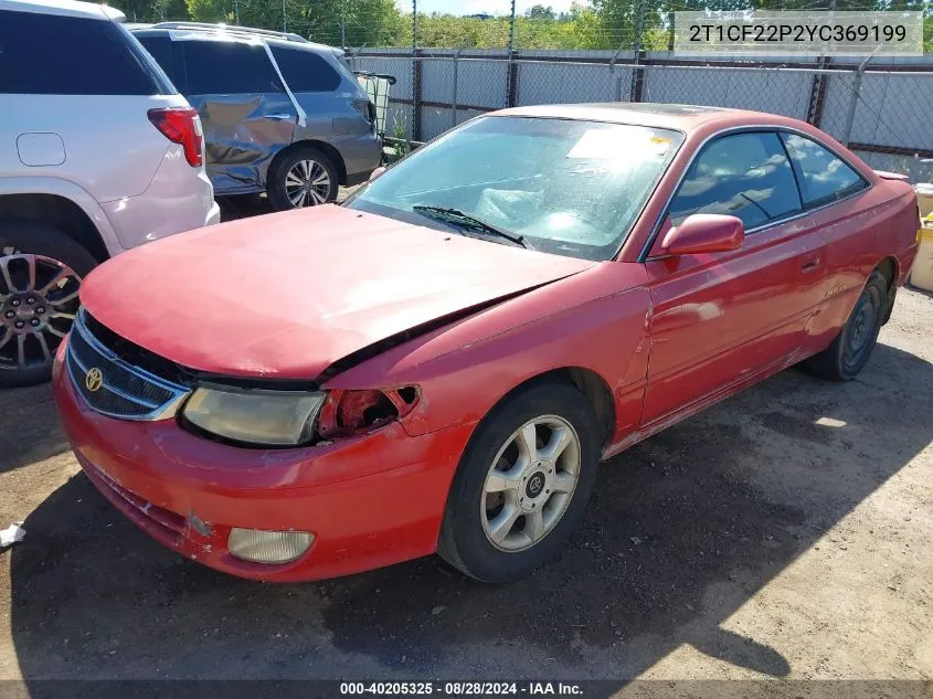 2000 Toyota Camry Solara Sle V6 VIN: 2T1CF22P2YC369199 Lot: 40205325