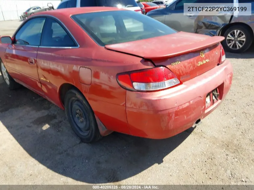 2000 Toyota Camry Solara Sle V6 VIN: 2T1CF22P2YC369199 Lot: 40205325