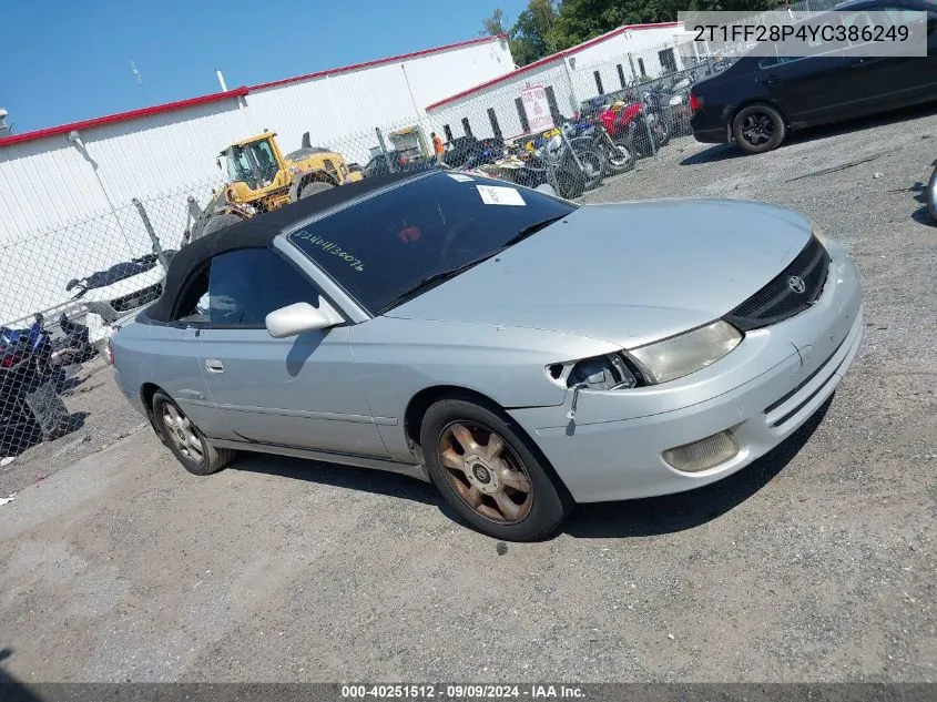 2T1FF28P4YC386249 2000 Toyota Camry Solara Sle V6