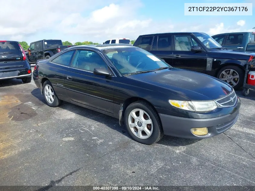 2000 Toyota Camry Solara Se/Sle VIN: 2T1CF22P2YC367176 Lot: 40307398