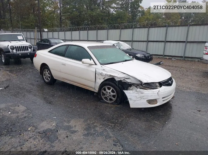 2000 Toyota Camry Solara Se VIN: 2T1CG22P0YC404058 Lot: 40415892