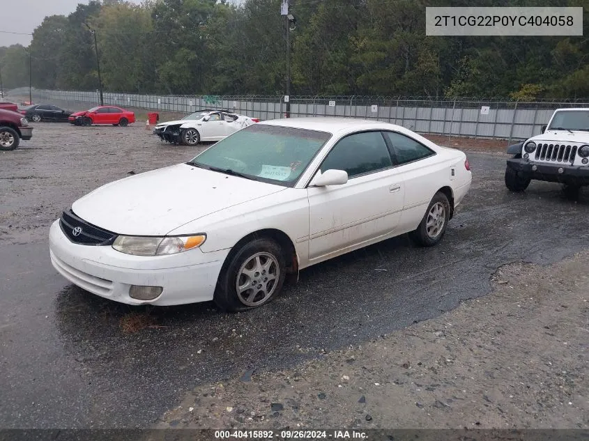 2000 Toyota Camry Solara Se VIN: 2T1CG22P0YC404058 Lot: 40415892