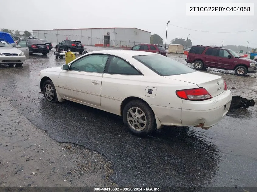 2000 Toyota Camry Solara Se VIN: 2T1CG22P0YC404058 Lot: 40415892