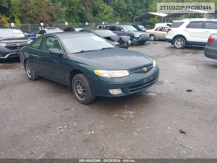 2000 Toyota Camry Solara Se VIN: 2T1CG22P3YC287446 Lot: 40422566