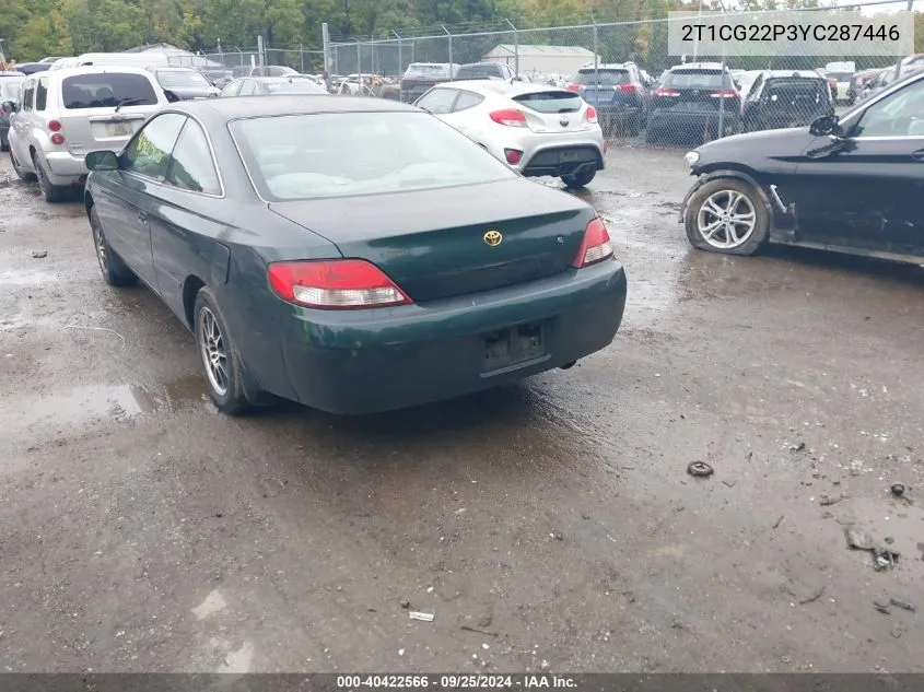 2000 Toyota Camry Solara Se VIN: 2T1CG22P3YC287446 Lot: 40422566