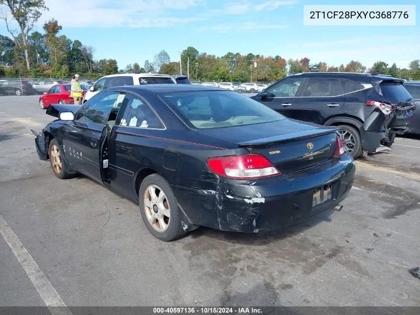 2000 Toyota Camry Solara Sle V6 VIN: 2T1CF28PXYC368776 Lot: 40597136