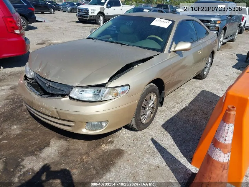 2000 Toyota Camry Solara Se V6 VIN: 2T1CF22P0YC375308 Lot: 40709254