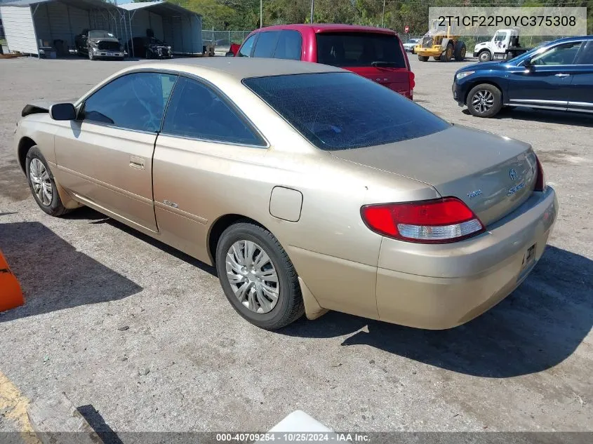 2000 Toyota Camry Solara Se V6 VIN: 2T1CF22P0YC375308 Lot: 40709254