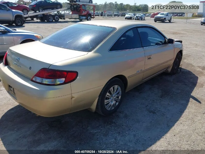 2000 Toyota Camry Solara Se V6 VIN: 2T1CF22P0YC375308 Lot: 40709254