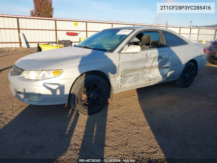 2000 Toyota Camry Solara Se V6 VIN: 2T1CF28P3YC285416 Lot: 40726342