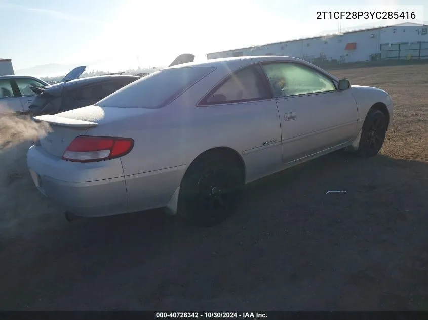 2000 Toyota Camry Solara Se V6 VIN: 2T1CF28P3YC285416 Lot: 40726342