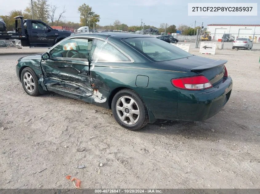 2000 Toyota Camry Solara Se/Sle VIN: 2T1CF22P8YC285937 Lot: 40726847