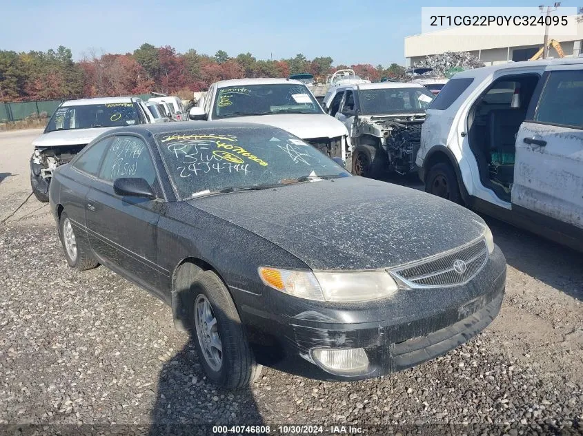 2000 Toyota Camry Solara Se VIN: 2T1CG22P0YC324095 Lot: 40746808