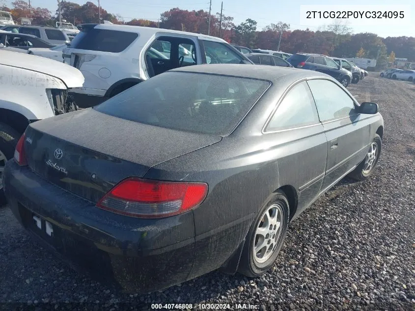 2000 Toyota Camry Solara Se VIN: 2T1CG22P0YC324095 Lot: 40746808