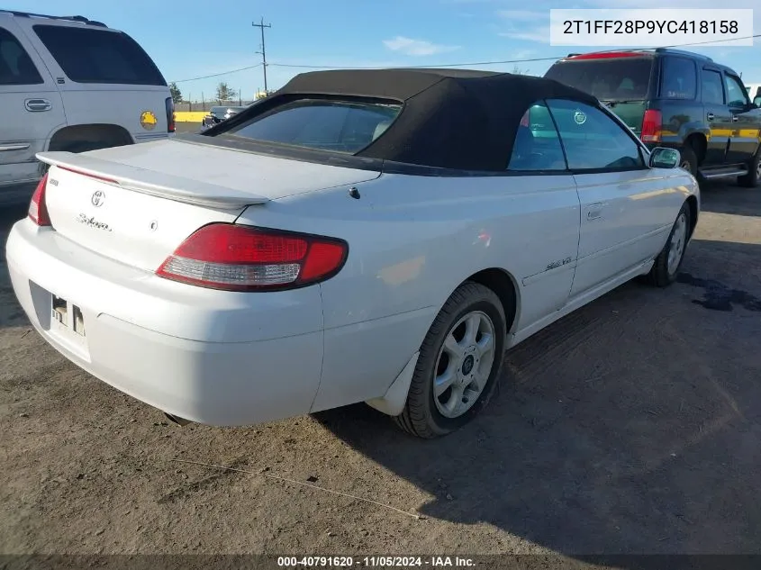 2000 Toyota Camry Solara Sle V6 VIN: 2T1FF28P9YC418158 Lot: 40791620