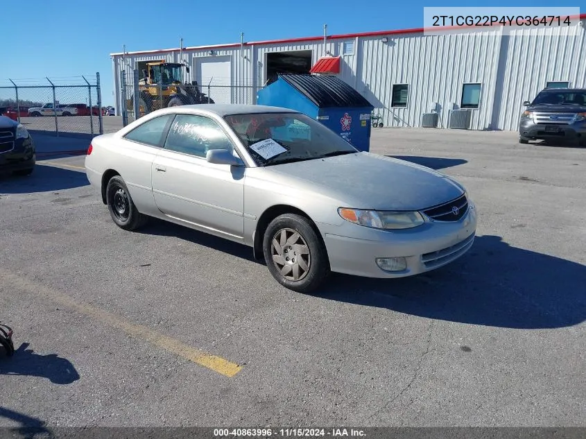 2000 Toyota Camry Solara Se VIN: 2T1CG22P4YC364714 Lot: 40863996