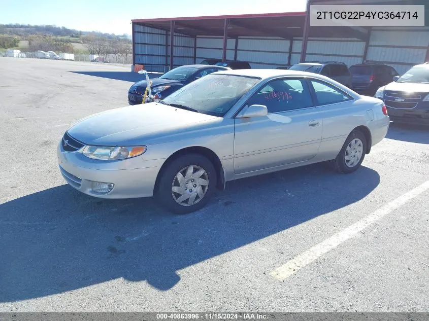 2000 Toyota Camry Solara Se VIN: 2T1CG22P4YC364714 Lot: 40863996