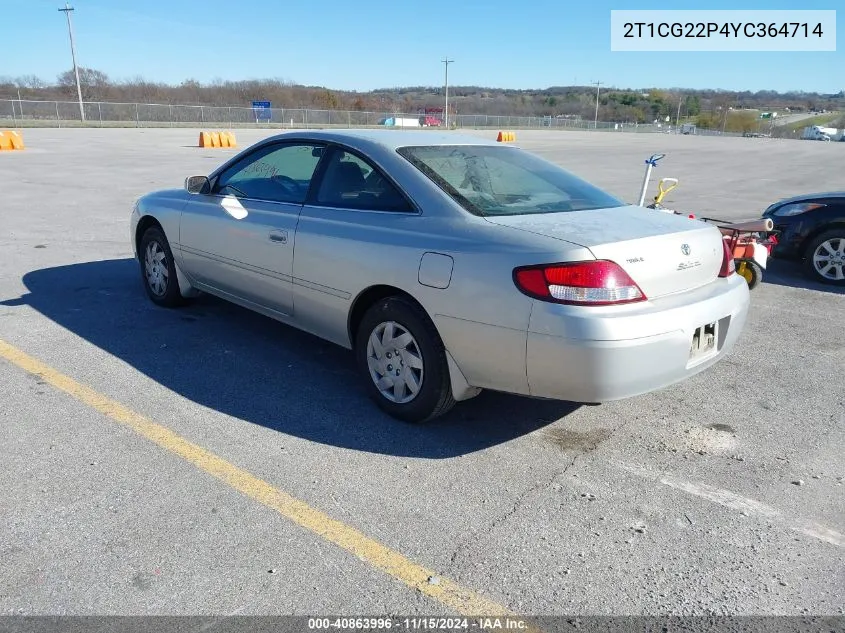 2000 Toyota Camry Solara Se VIN: 2T1CG22P4YC364714 Lot: 40863996