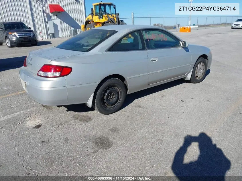 2000 Toyota Camry Solara Se VIN: 2T1CG22P4YC364714 Lot: 40863996