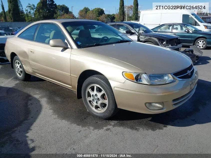 2000 Toyota Camry Solara Se VIN: 2T1CG22P3YC264524 Lot: 40881570