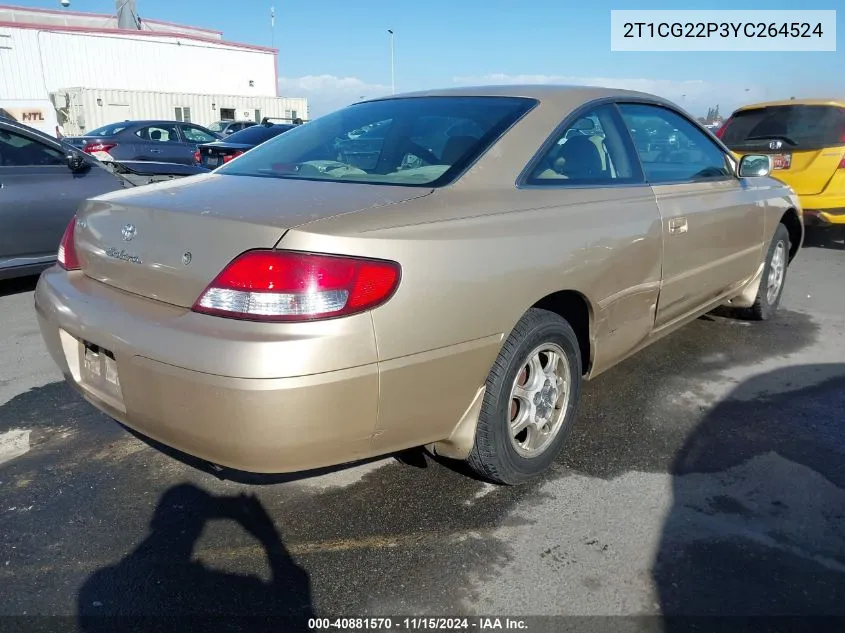 2000 Toyota Camry Solara Se VIN: 2T1CG22P3YC264524 Lot: 40881570