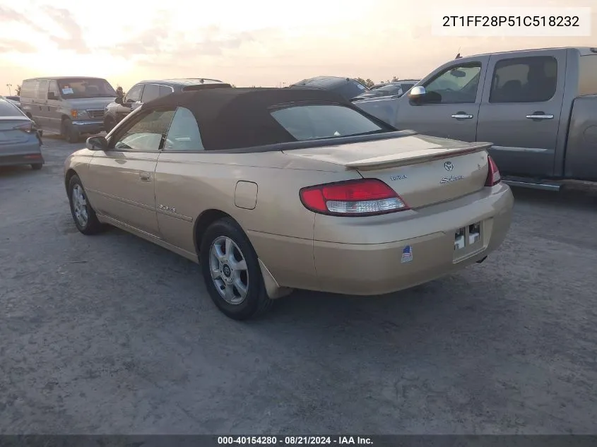 2001 Toyota Camry Solara Se/Sle VIN: 2T1FF28P51C518232 Lot: 40154280