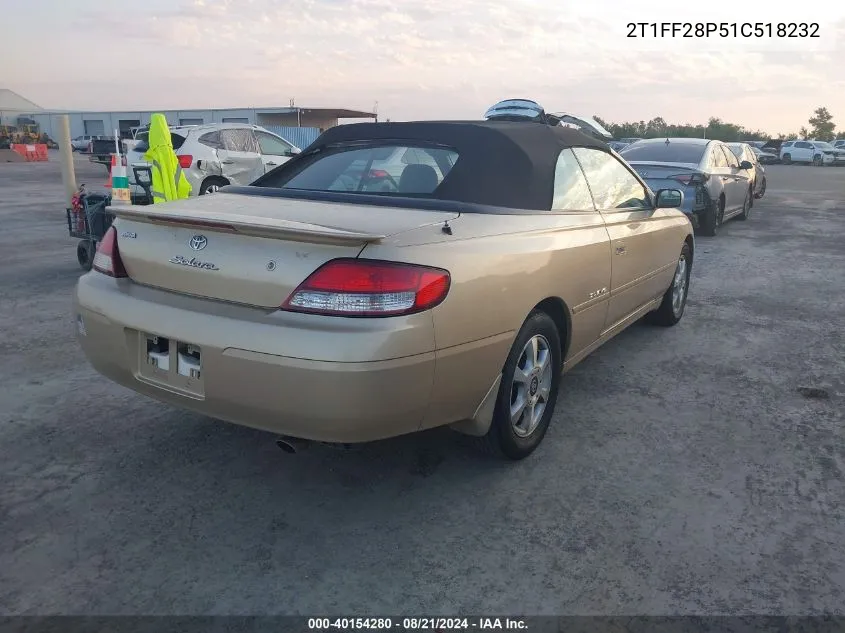 2001 Toyota Camry Solara Se/Sle VIN: 2T1FF28P51C518232 Lot: 40154280