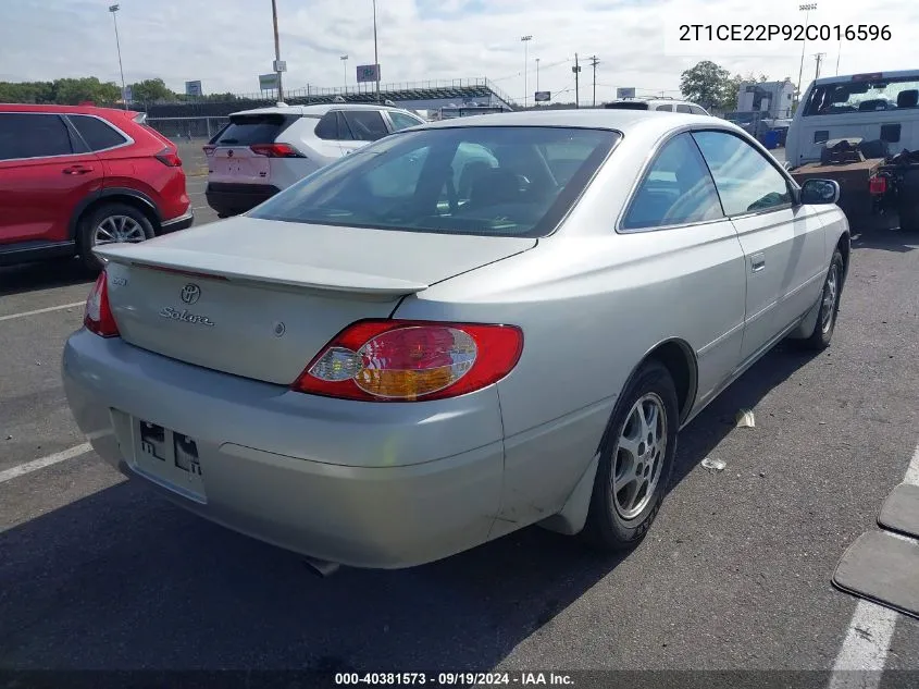 2002 Toyota Camry Solara Se VIN: 2T1CE22P92C016596 Lot: 40381573