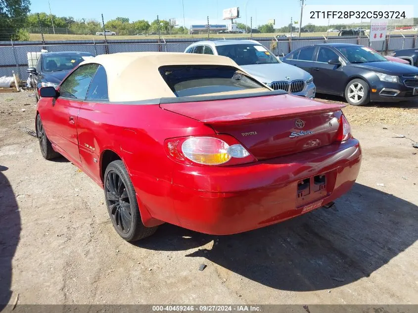 2002 Toyota Camry Solara Sle V6 VIN: 2T1FF28P32C593724 Lot: 40459246