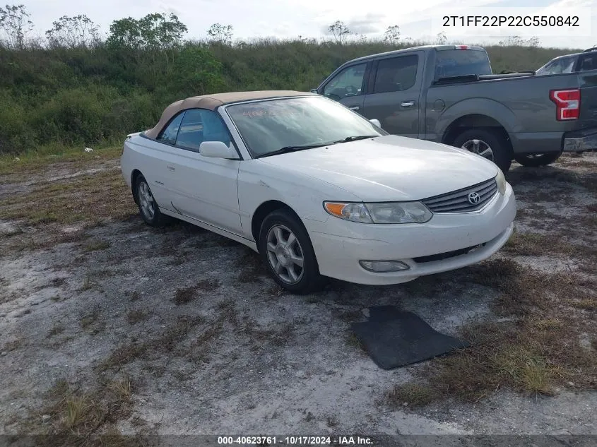 2002 Toyota Camry Solara Sle V6 VIN: 2T1FF22P22C550842 Lot: 40623761