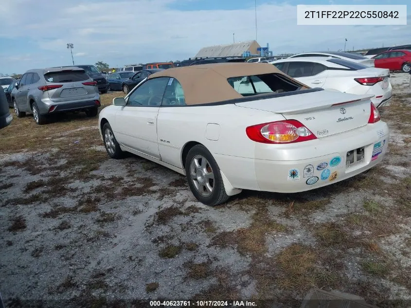 2002 Toyota Camry Solara Sle V6 VIN: 2T1FF22P22C550842 Lot: 40623761