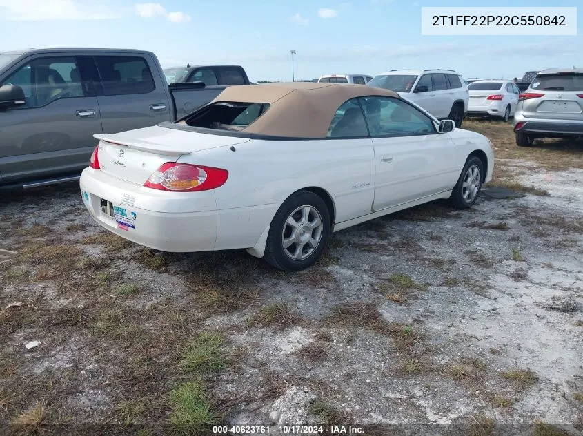 2002 Toyota Camry Solara Sle V6 VIN: 2T1FF22P22C550842 Lot: 40623761