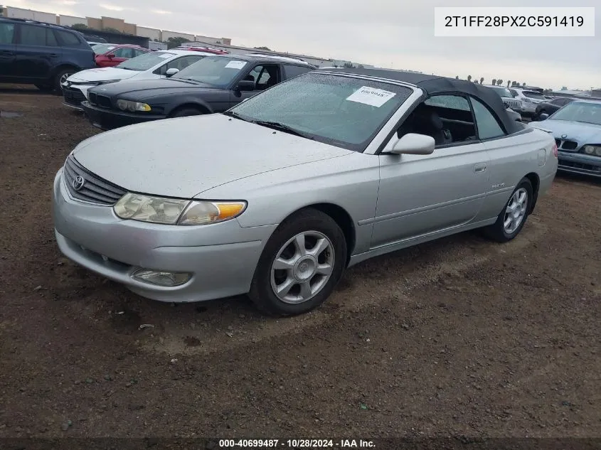 2002 Toyota Camry Solara Sle V6 VIN: 2T1FF28PX2C591419 Lot: 40699487