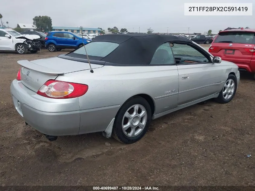 2002 Toyota Camry Solara Sle V6 VIN: 2T1FF28PX2C591419 Lot: 40699487