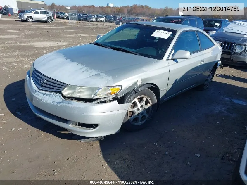 2002 Toyota Camry Solara Se VIN: 2T1CE22P12C014759 Lot: 40749644