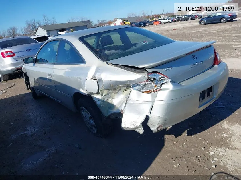 2002 Toyota Camry Solara Se VIN: 2T1CE22P12C014759 Lot: 40749644