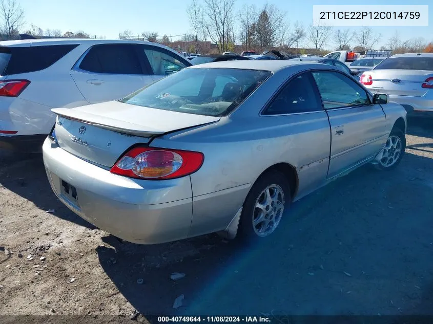 2002 Toyota Camry Solara Se VIN: 2T1CE22P12C014759 Lot: 40749644