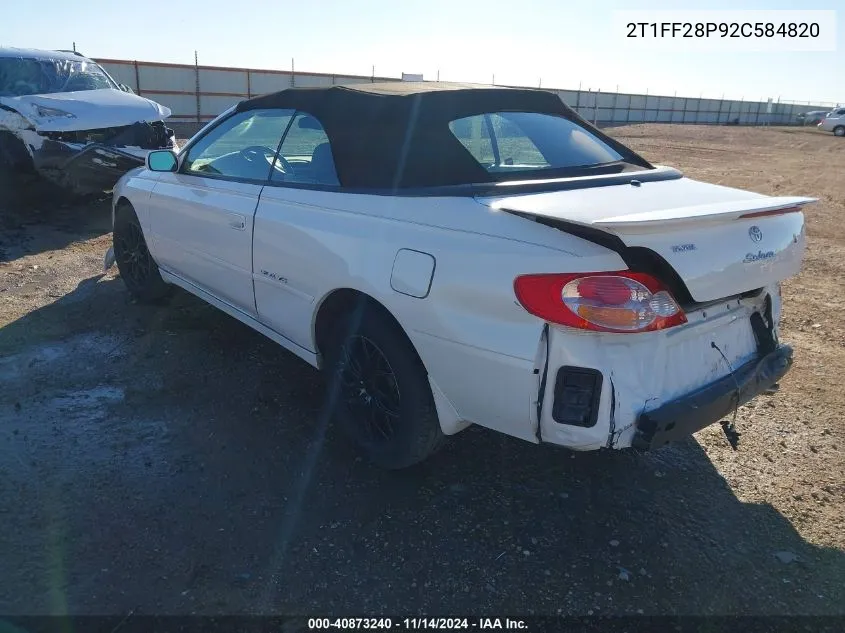 2002 Toyota Camry Solara Sle V6 VIN: 2T1FF28P92C584820 Lot: 40873240