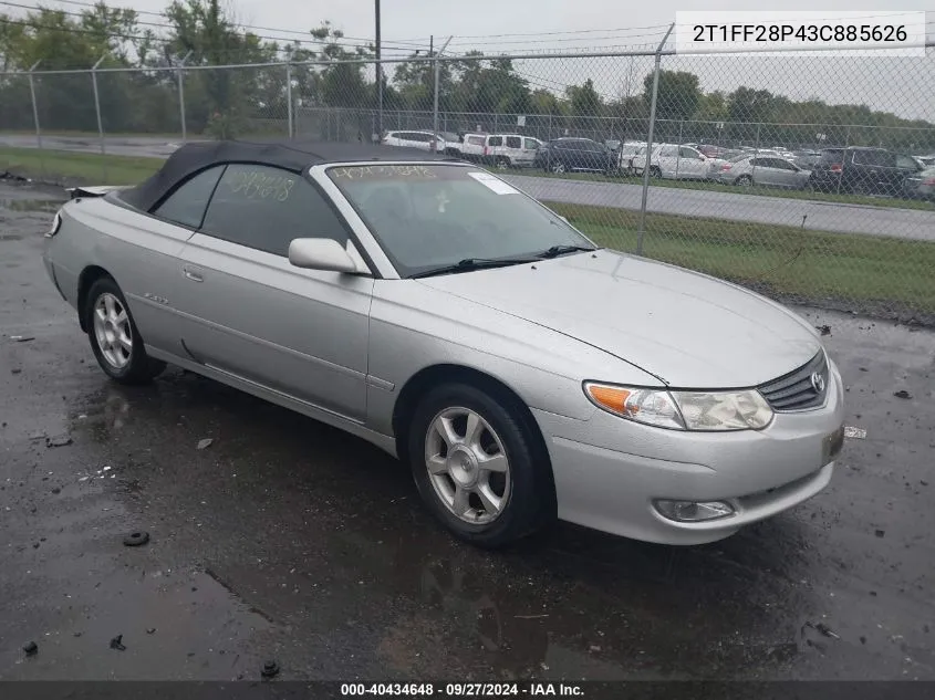 2003 Toyota Camry Solara Sle V6 VIN: 2T1FF28P43C885626 Lot: 40434648