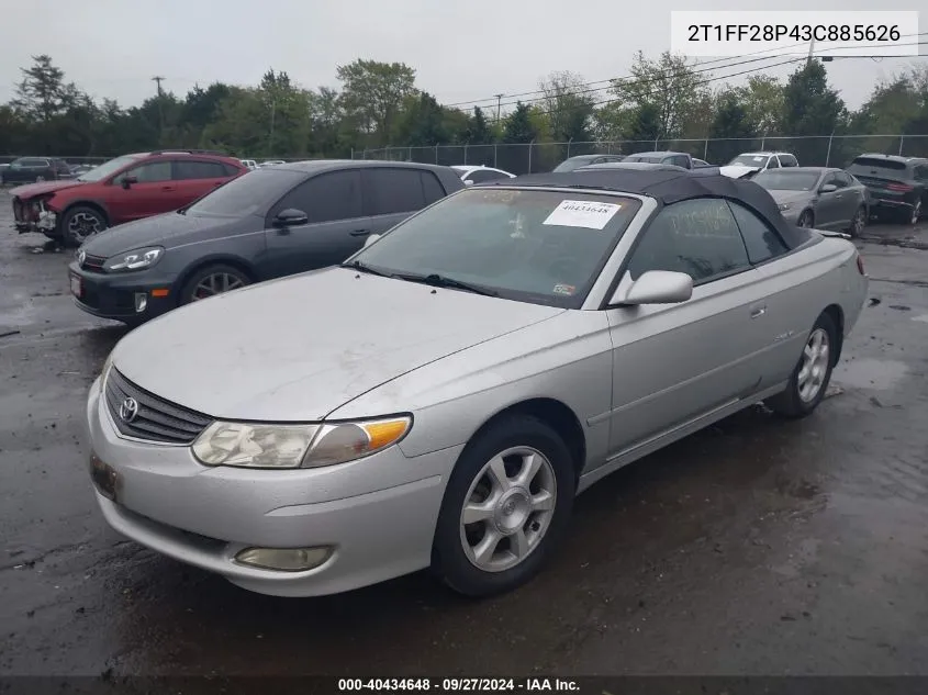 2003 Toyota Camry Solara Sle V6 VIN: 2T1FF28P43C885626 Lot: 40434648