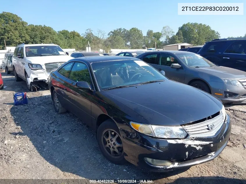 2003 Toyota Camry Solara Se VIN: 2T1CE22P83C020012 Lot: 40482826