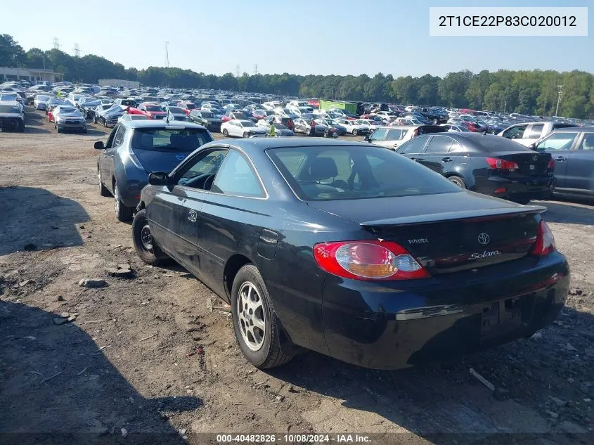 2003 Toyota Camry Solara Se VIN: 2T1CE22P83C020012 Lot: 40482826