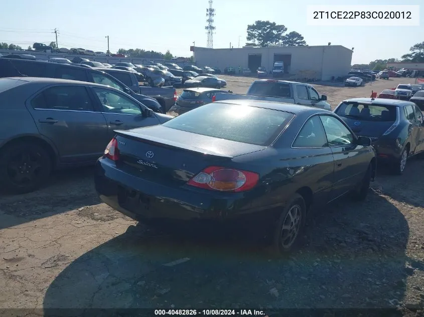 2003 Toyota Camry Solara Se VIN: 2T1CE22P83C020012 Lot: 40482826