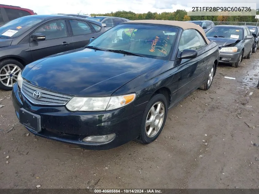 2003 Toyota Camry Solara Sle V6 VIN: 2T1FF28P93C606736 Lot: 40585884