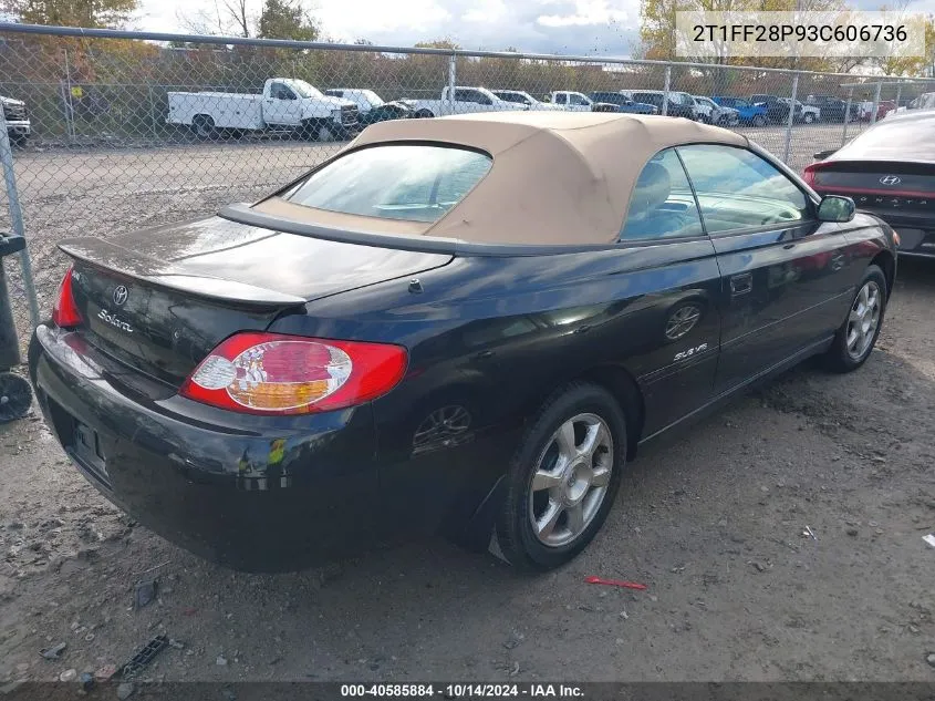 2003 Toyota Camry Solara Sle V6 VIN: 2T1FF28P93C606736 Lot: 40585884